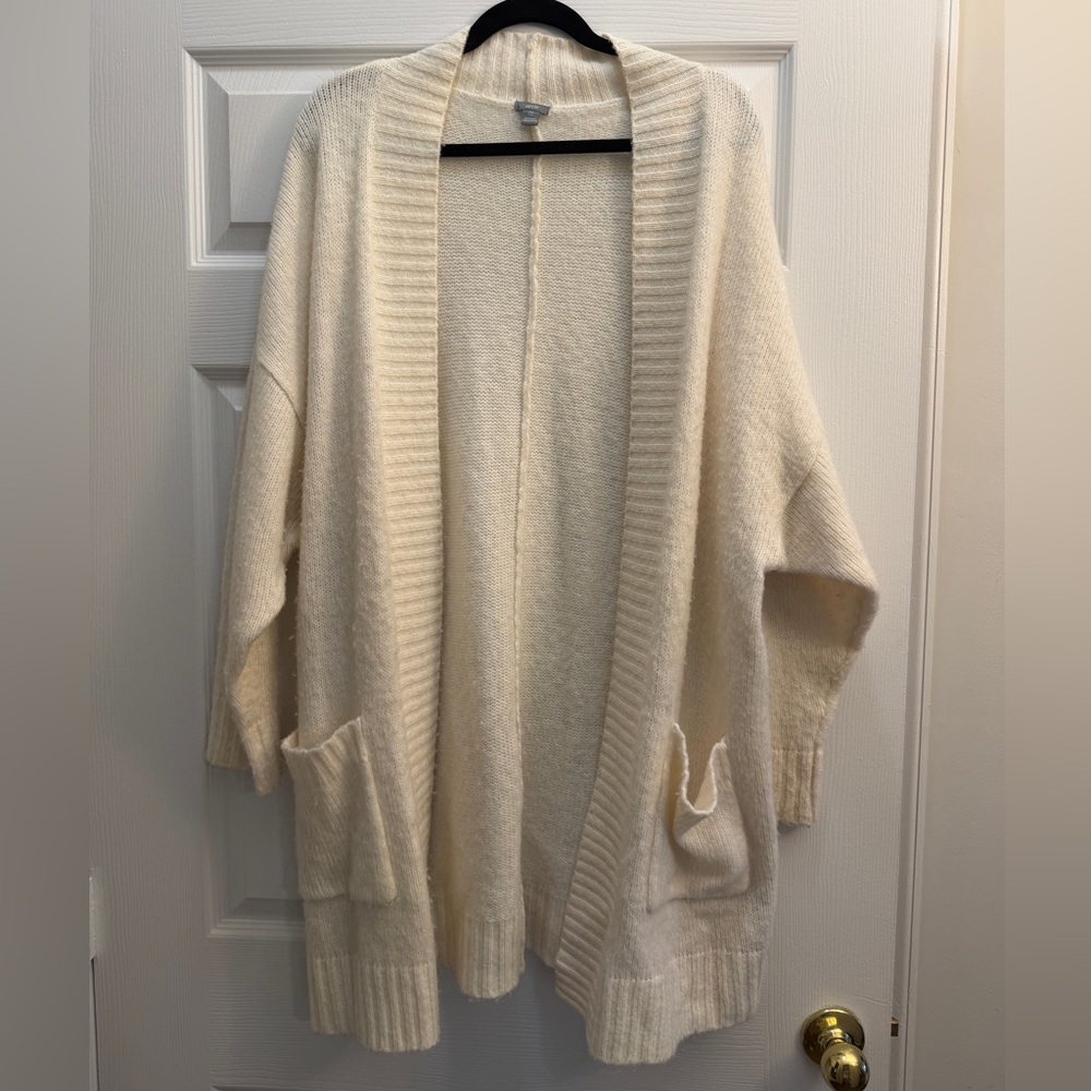 Aerie Cream Open-Front Cozy Knit Long Cardigan, Women's Size L/XL